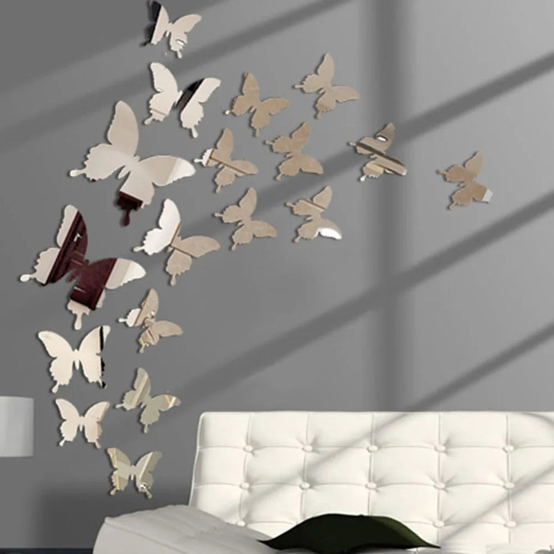 12pcs 3D Butterfly Mirror Stickers