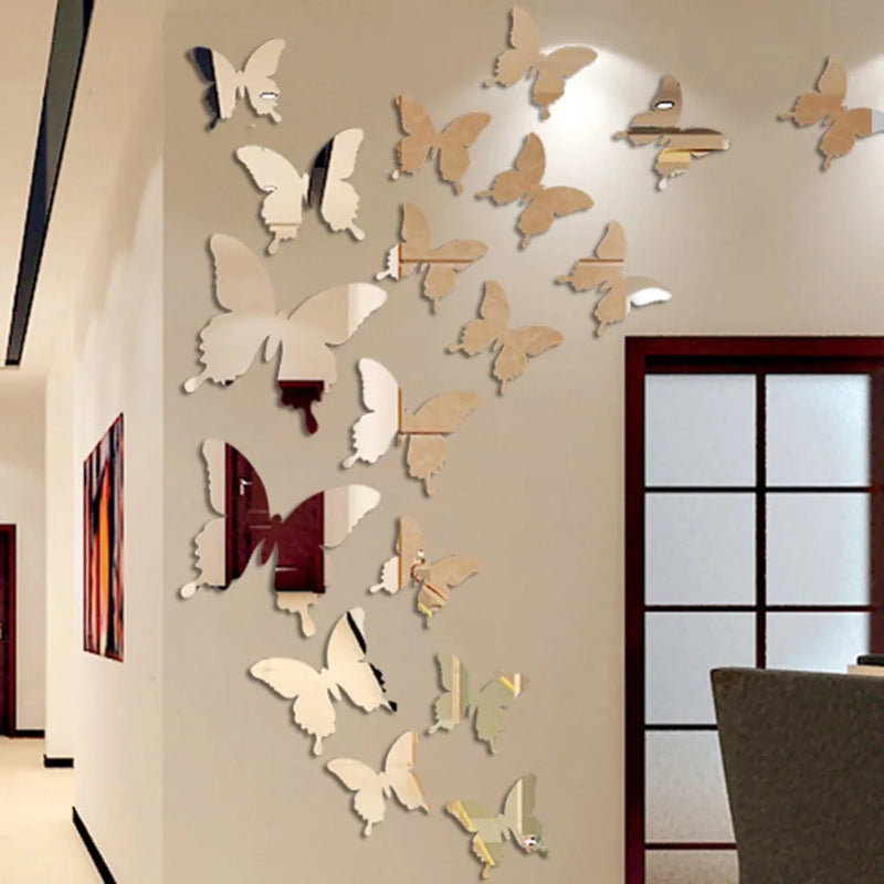 12pcs 3D Butterfly Mirror Stickers