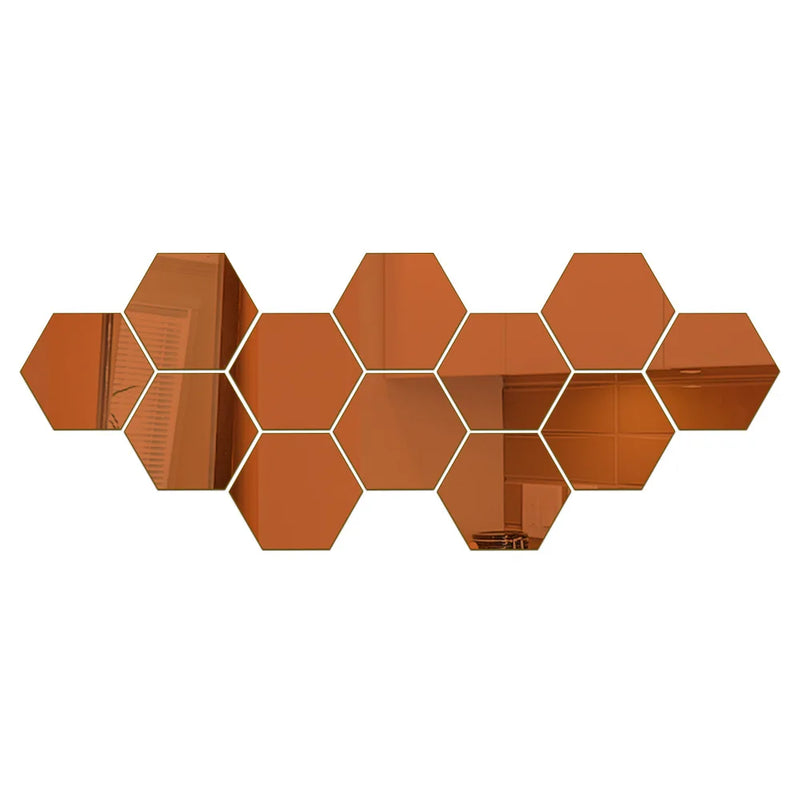 6/12pcs 3D Hexagon Mirror Wall Stickers