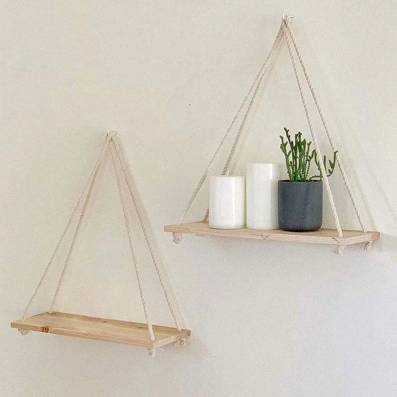 1PC Wooden Swing Hanging Shelf