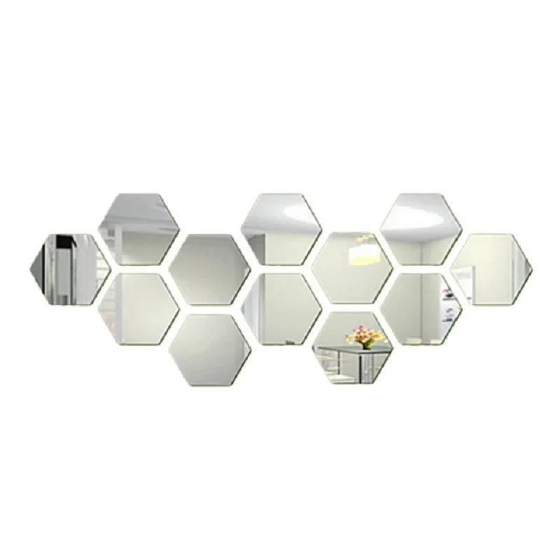 6/12pcs 3D Hexagon Mirror Wall Stickers