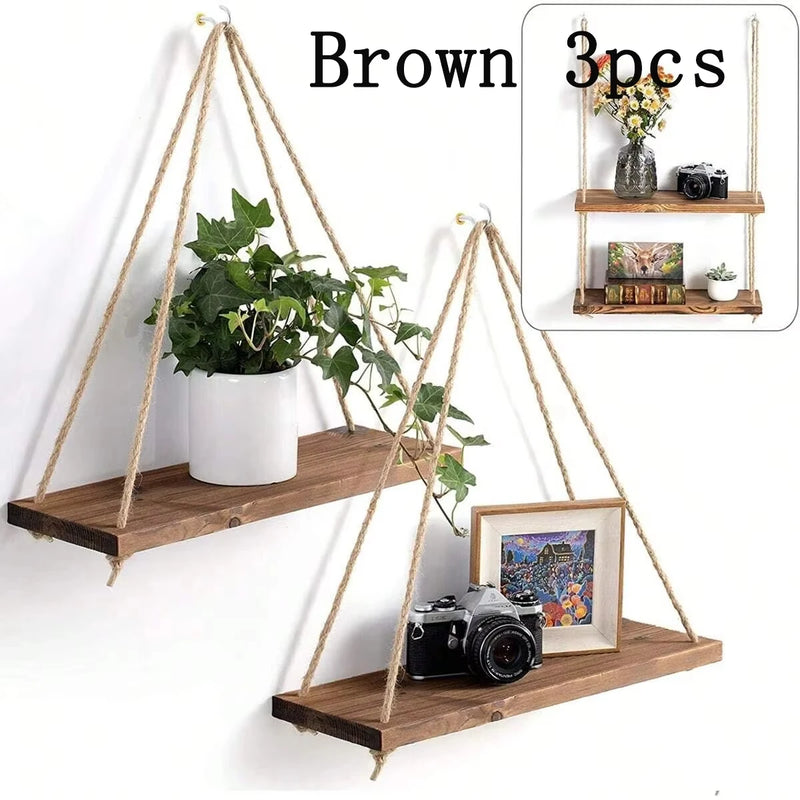 1PC Wooden Swing Hanging Shelf