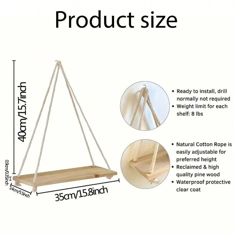 1PC Wooden Swing Hanging Shelf