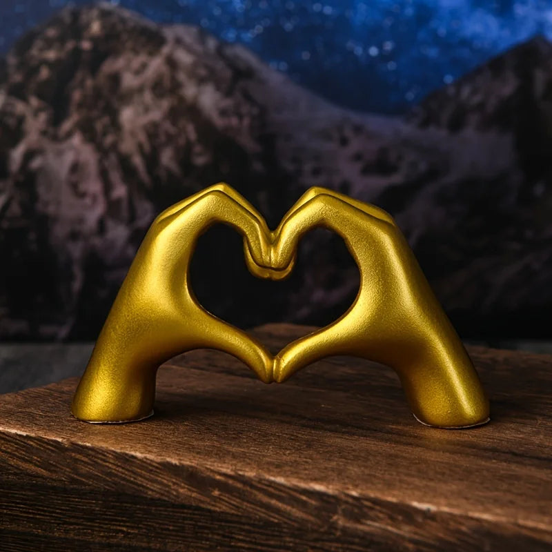 Gold Heart Hand Statue Sculpture