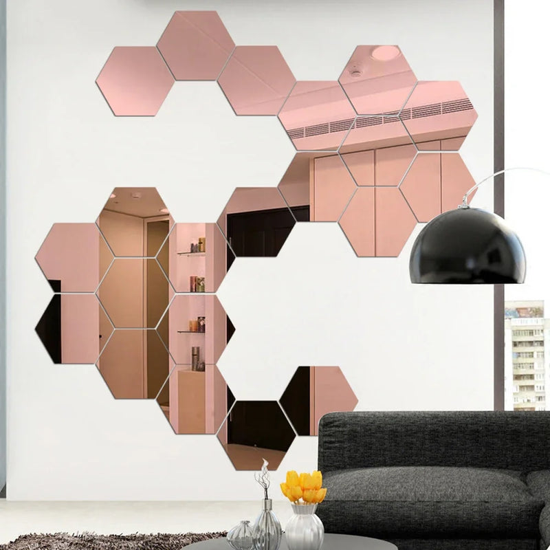 6/12pcs 3D Hexagon Mirror Wall Stickers