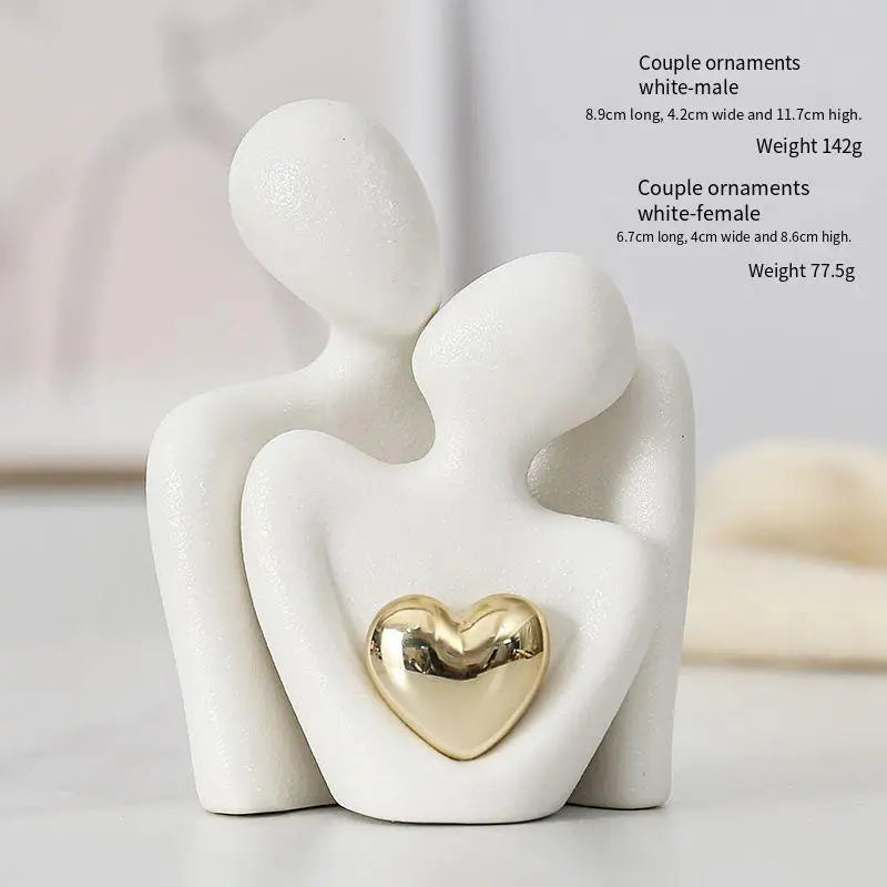 Ceramic Couple Hugging Figurine Sculpture