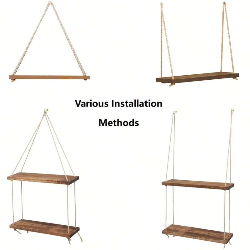 1PC Wooden Swing Hanging Shelf