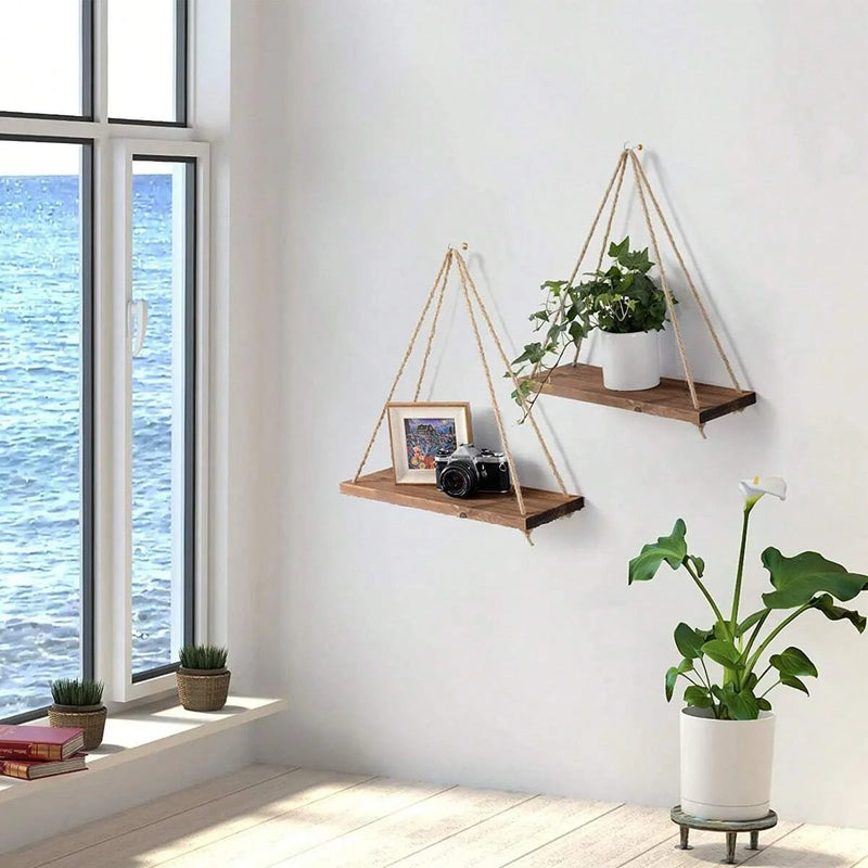 1PC Wooden Swing Hanging Shelf