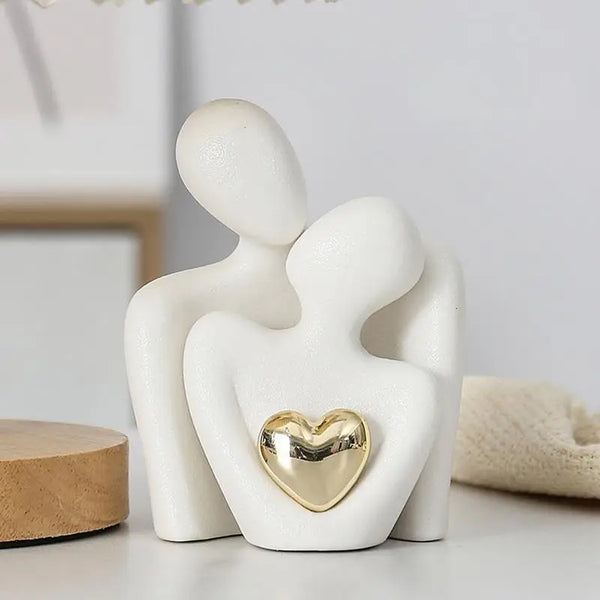 Ceramic Couple Hugging Figurine Sculpture