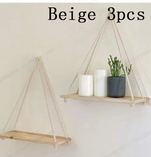 1PC Wooden Swing Hanging Shelf