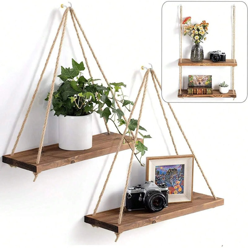 1PC Wooden Swing Hanging Shelf