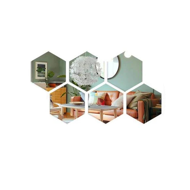 6/12pcs 3D Hexagon Mirror Wall Stickers