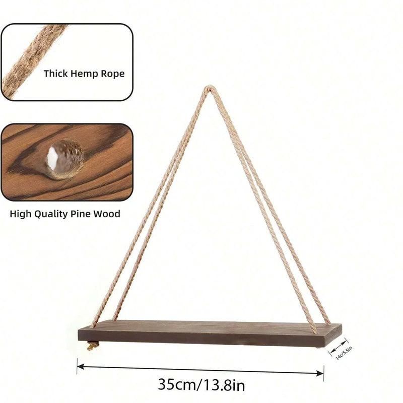 1PC Wooden Swing Hanging Shelf